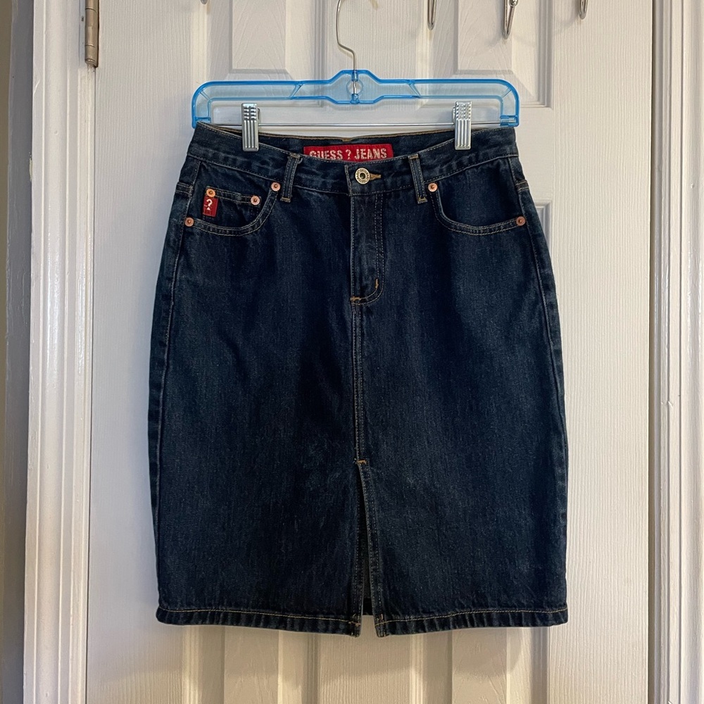 Vintage Y2K Guess Jeans Dark Wash Jean Skirt Size 27.